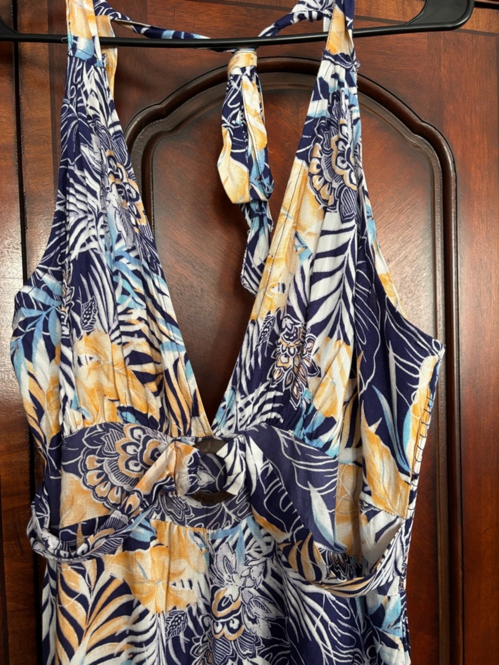 Women's Navy Floral Halter Summer Jumpsuit - Blue & Yellow